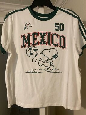 Women Mexico Snoopy Soccer Graphic Tee - White